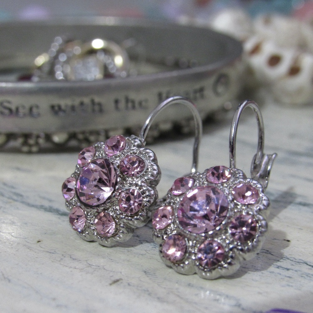Pink crystal and silver earrings